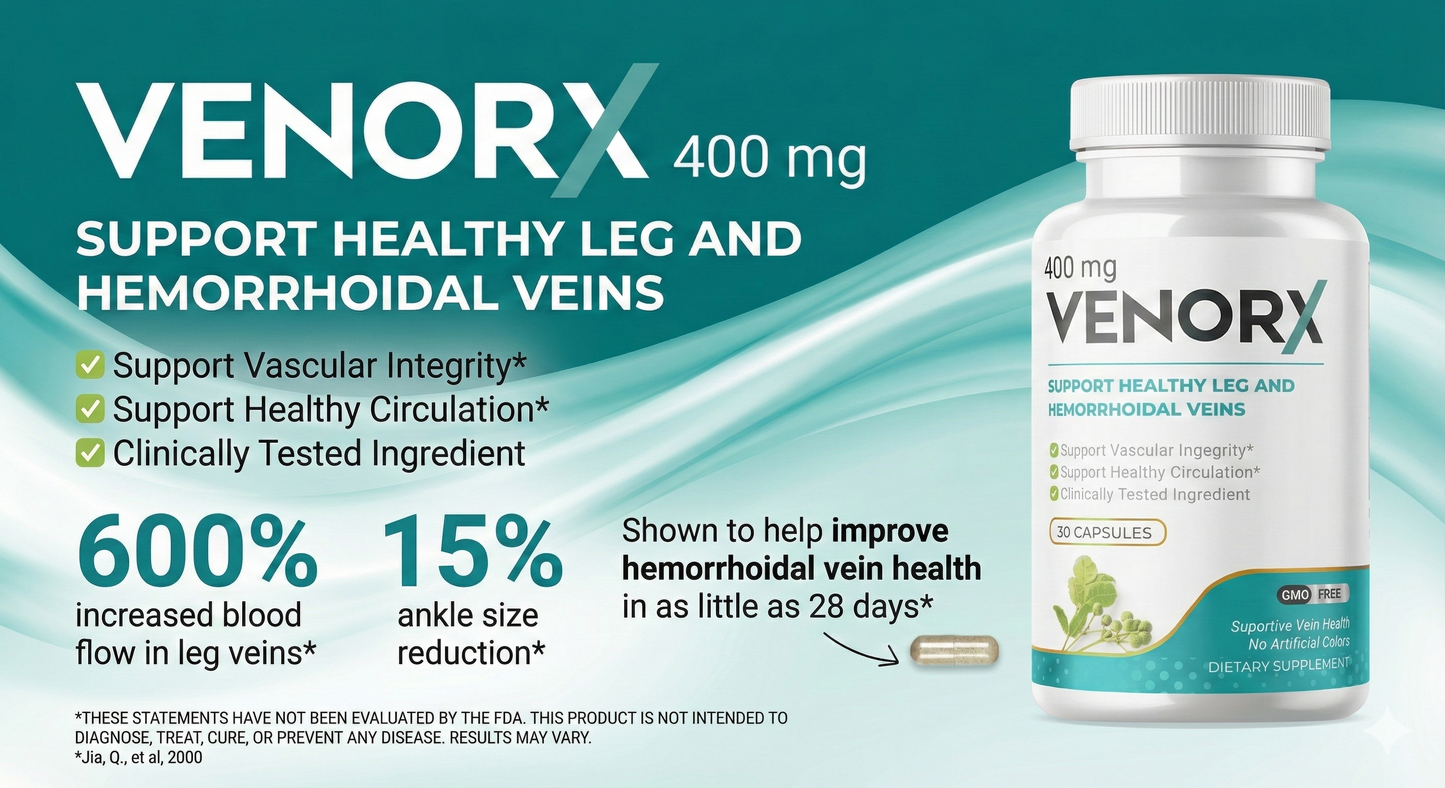 Venorx Leg Circulation & Vein Support – Promotes Healthy Fluid Balance & Vein Strength – 2-in-1 Formula